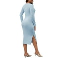 thumbnail image 3 of INSPIRE CHIC Womens Split Maternity Dress Long Sleeve Henley Collar Button Bodycon Ribbed Knit Pregnancy Photoshoot L Blue, 3 of 6