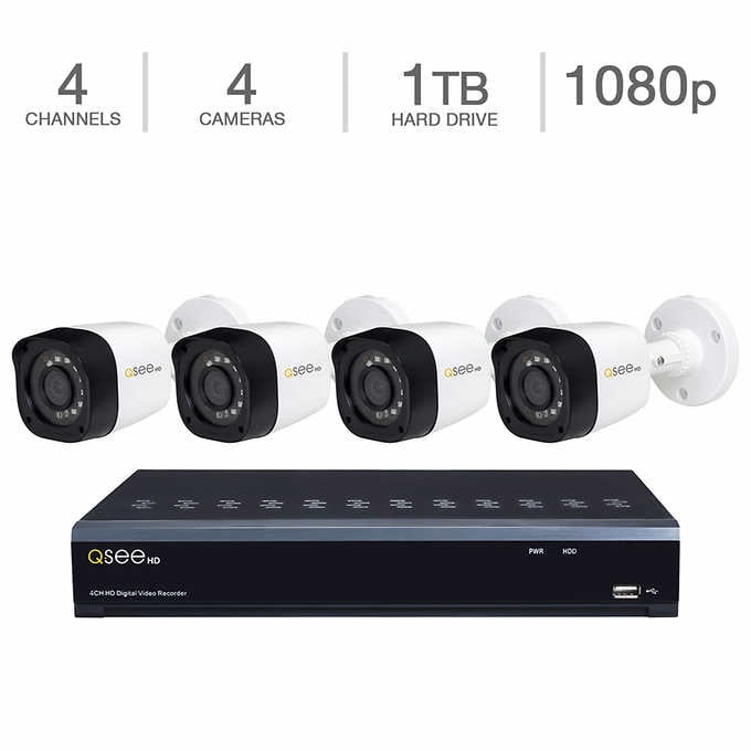 QSee 4Channel DVR with 4 1080P Cameras with PIR Security System