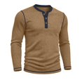 thumbnail image 3 of Henley Shirts for Men Ribbed Knit Long Sleeve Shirts Muscle Casual Loose Fit Color Block Trendy Fall Basic Top Lightweight Dressy Work Office Tees Business Pullovers, 3 of 5
