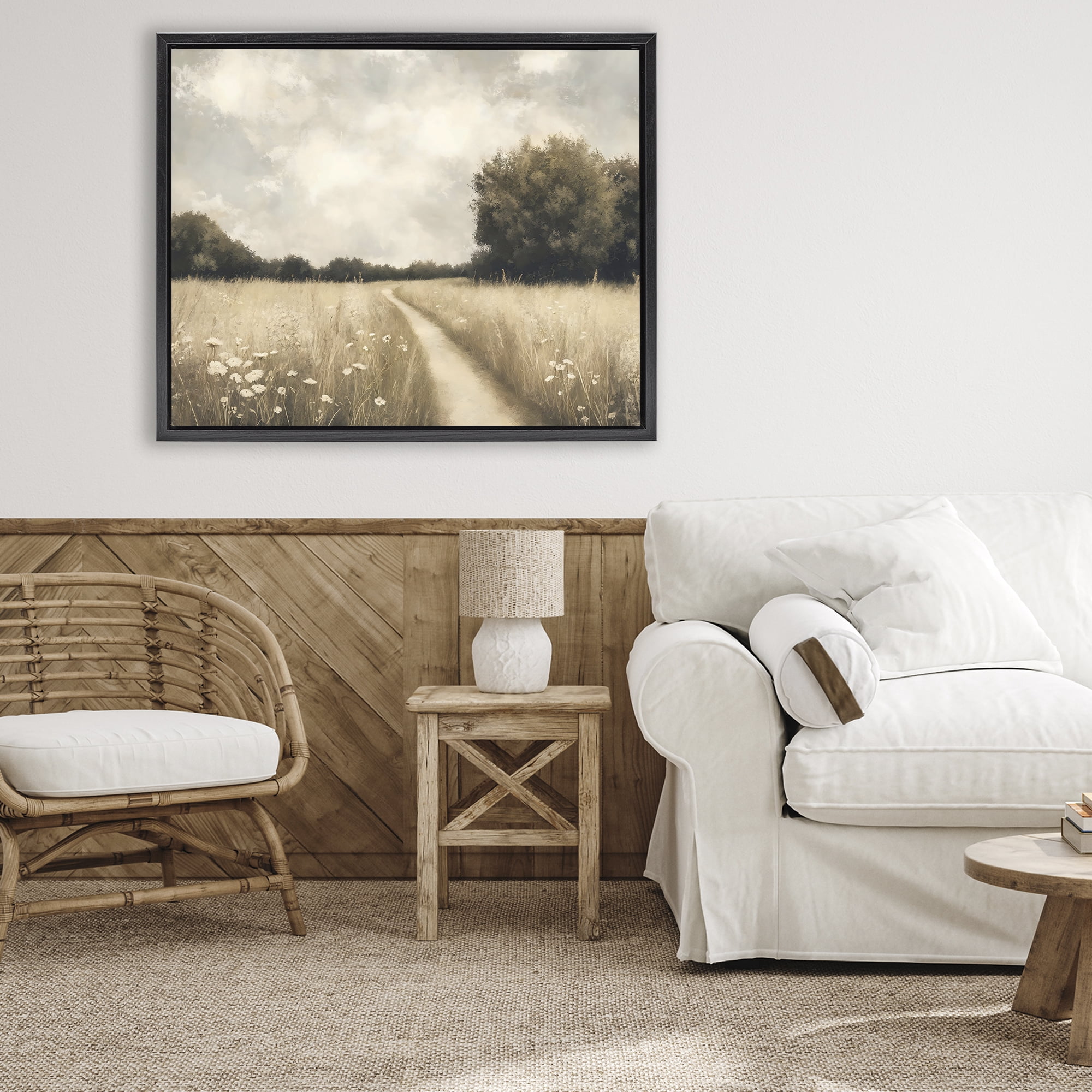 Stupell Industries Journey Through Wildflowers in Meadow Black Framed Floater Canvas Wall Art, design by Creative Studio