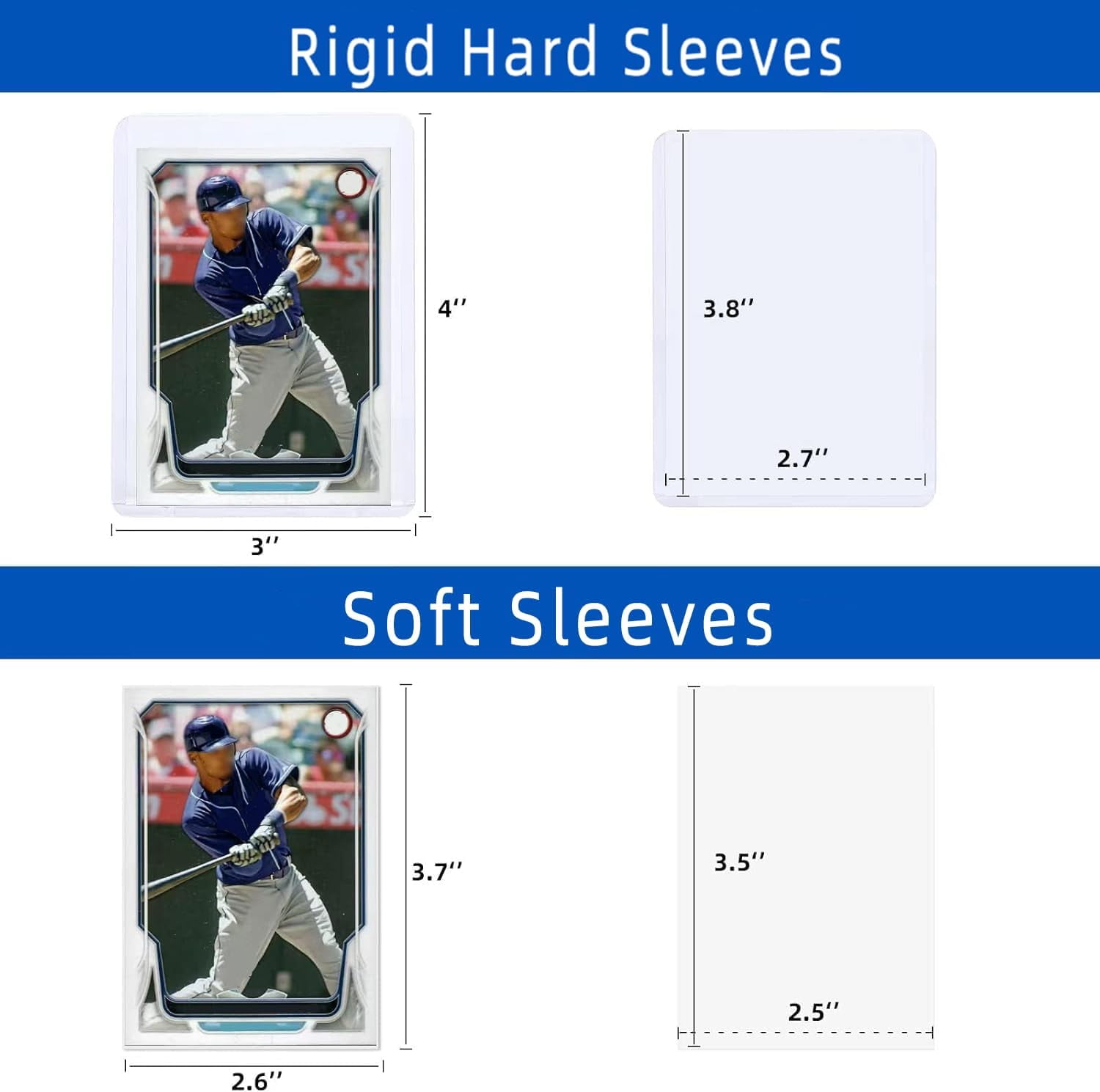 200 Card Sleeves Hard Plastic, 3"X4" Baseball Cards Protectors Plastic, Premium Card Holder for Trading Sports Baseball Football Game Cards (100 Hard Sleeve + 100 Soft Sleeve)