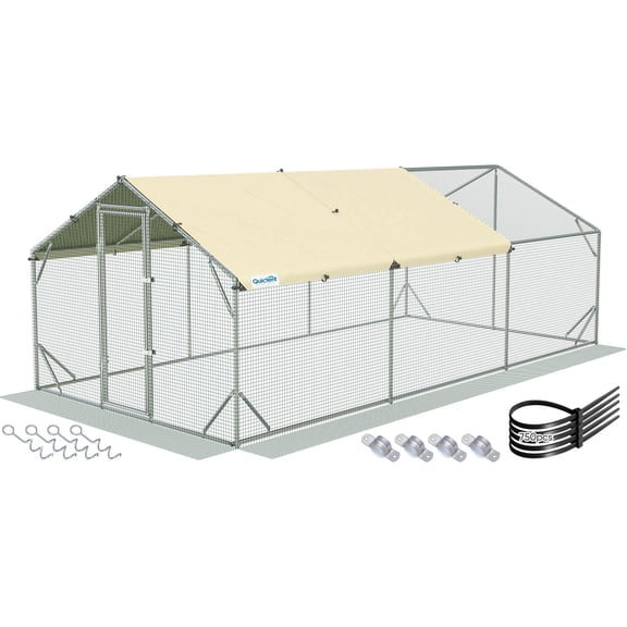 Quictent Premium Large Metal Chicken Coop Run Upgraded with Galvanized Hardware Cloth & 1.26" Reinforced Metal Tube, Walk-in Poultry Cage for Outdoor Yard Farm, 18x9x6.6FT