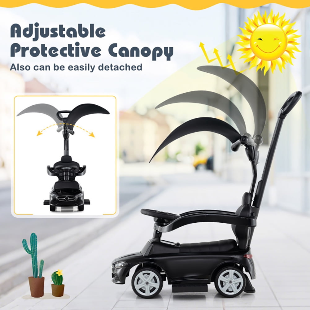 Spaco 3-in-1 Ride on Push Car, Mercedes-Benz Licensed Sliding Car with Canopy, Black