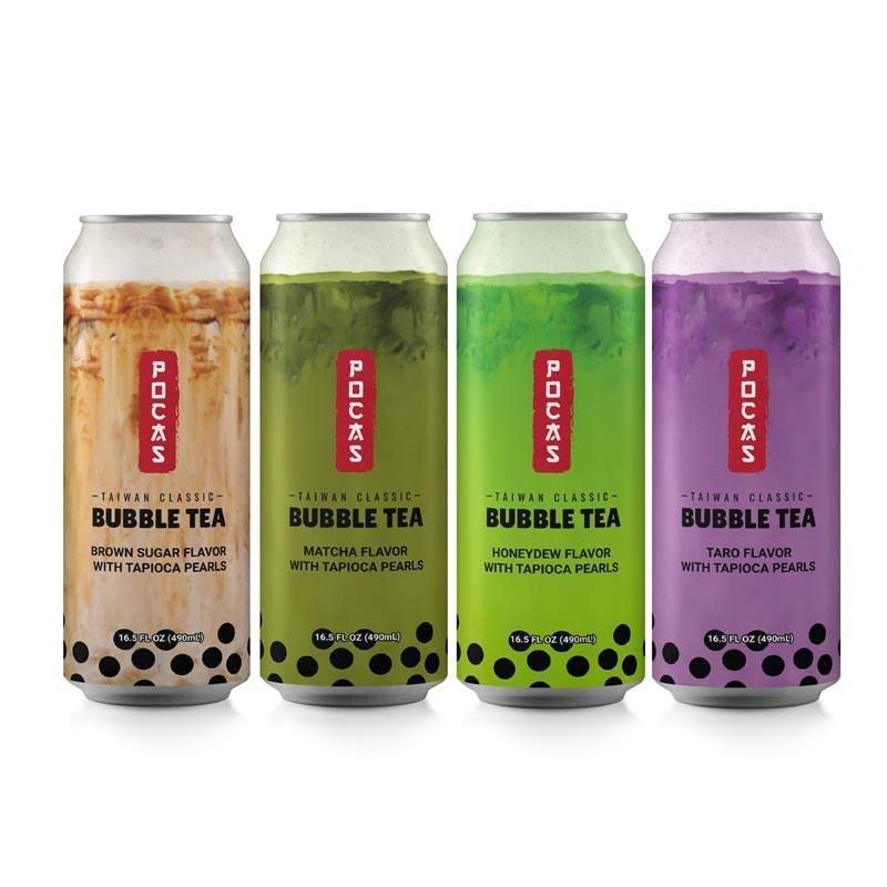 Pocas Bubble Tea with Tapioca Pearls, Variety Pack 8 can(16.5oz) (Taro