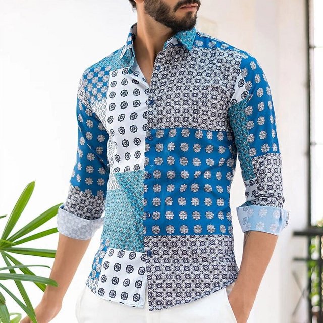 Camisa de moda para hombre, con costuras retro, nueva camisa de manga larga con solapa, material de alta calidad para primavera y verano, talla grande