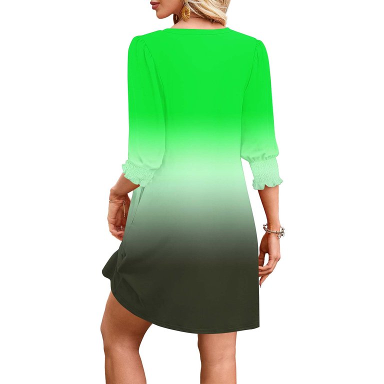 JISngxdf Women Dresses for Special Occasions Summer Trendy Leisure Solid Elastic Cuffs Long Sleeve V-Neck Dress Plus Size Ladies Skirt Party Elegant