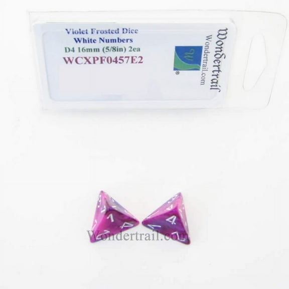 Violet Festive Dice with White Numbers D4 Aprox 16mm (5/8in) Pack of 2 Wondertrail