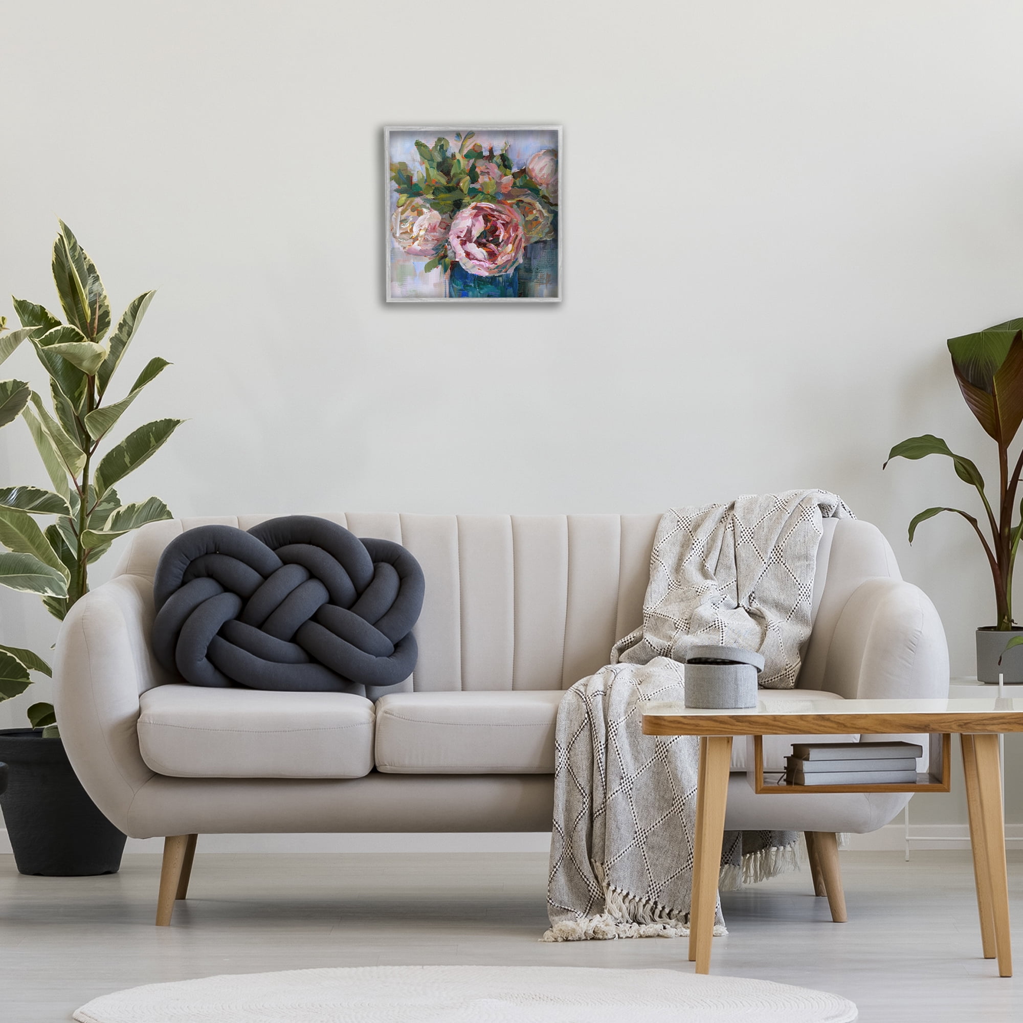 Stupell Industries Full Ranunculus Bouquet Botanical & Floral Painting Gray Framed Art Print Wall Art, 17 x 17