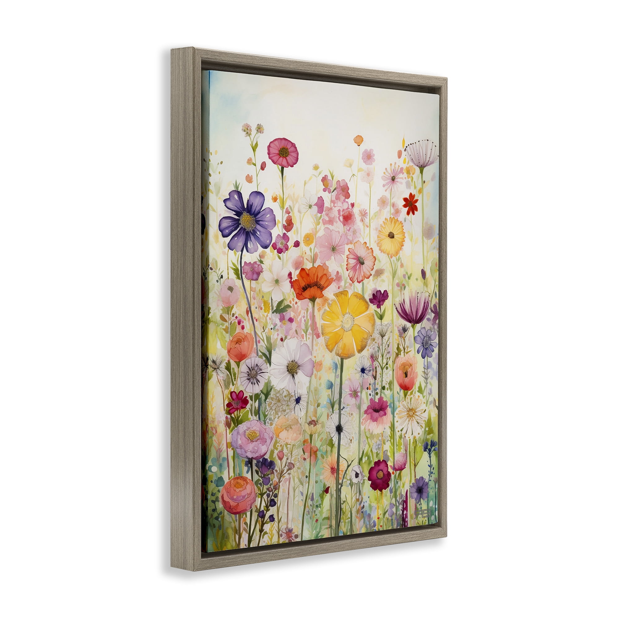 Stupell Industries Bright Flower Garden Botanical & Floral Painting Brown Floater Framed Art Print Wall Art, 21 x 31