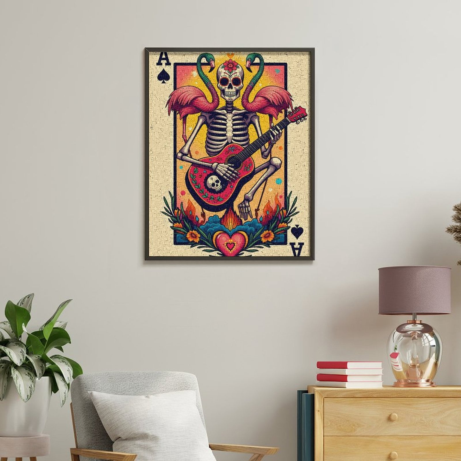 Paint By Numbers Kit for Adults Beginner - Flamingos Skeleton Guitar Art Playing DIY Canvas Painting Kits for Adults, Frameless Paint By Number for Adults for Home Wall Decor 16x20 Inch