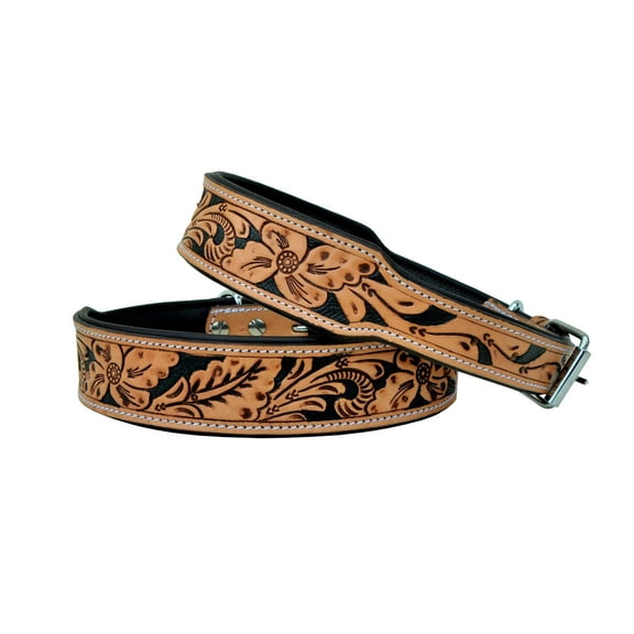 Affilare Leather Dog Collar Western Style Heavy Duty Hand Tooled Adjustable Padded Soft for Puppies and Big Dogs 10AB104-M