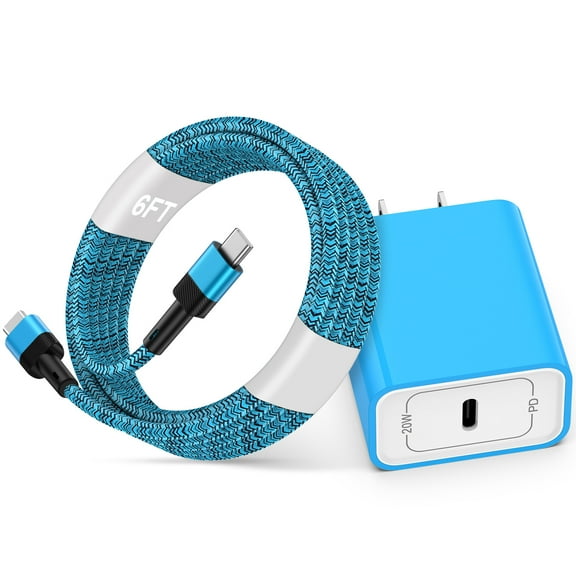 USB C Charger Block,Zacenei 1Pack PD 20W USB C Wall Charger Adapter Type C Fast Charging Block w/ 1Pack Android Phone Charger Cord Type C Charging Cable 6ft Compatible for iPhone 16 15 Android,Blue