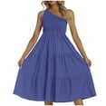 thumbnail image 1 of Robe Sans Manches à Col Asymétrique pour Femmes Été Fraîche et Douce Col en V Couleur Unie, 1 of 1