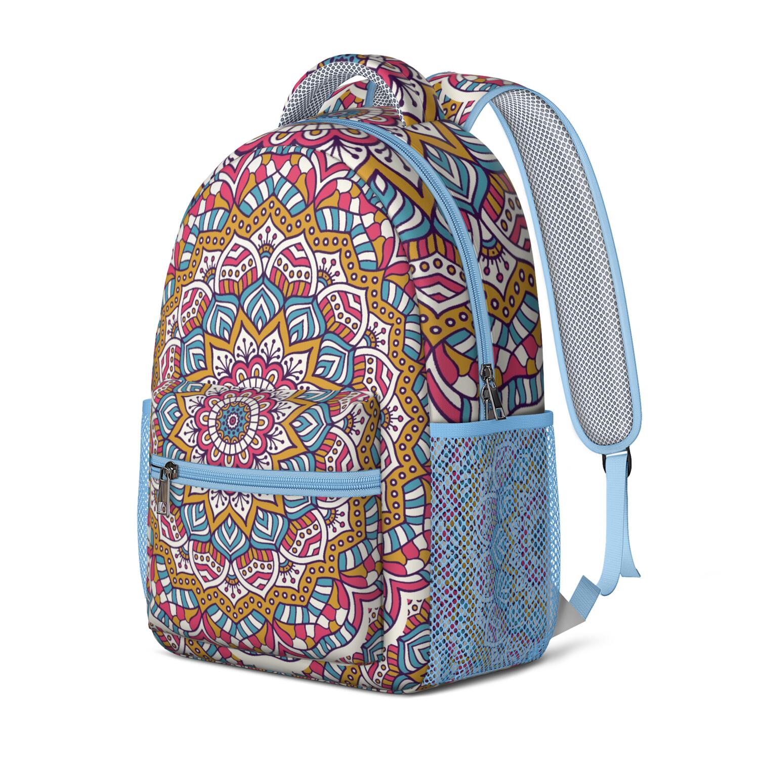 Abstract Ornamental Mandala Backpack - Stylish Boho Bookbag with Padded Straps for Teens
