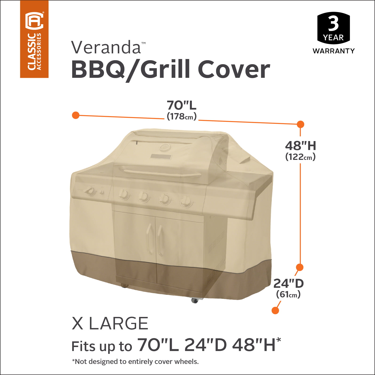 Classic Accessories BBQ Grill Cover Outdoor Storage Protection X Large 70 Inch 