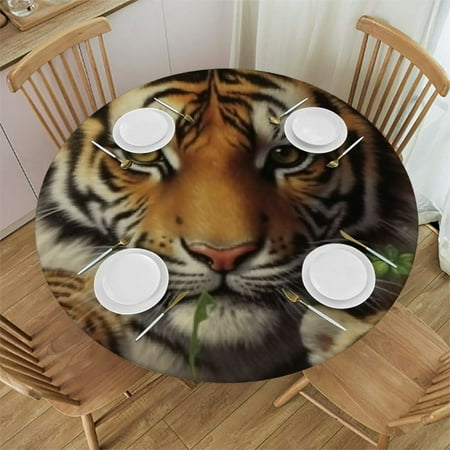 

Bciig Tiger Cubs Jungle Round Table Cover Stain Resistant Washable Indoor Outdoor Tablecloth Kitchen Dining Wedding Parties Cloth 100% Polyester Fiber 38 -42
