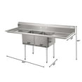 thumbnail image 3 of 84 in. 18-Gauge 2-Compartment Commercial Sink with Backsplash and 24 in. Dual Drainboards, Bowl dimensions 18"x24"x14" in Stainless-Steel (KM-SB182414-24B3), 3 of 10