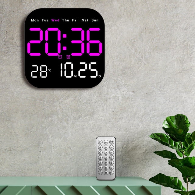 Reloj despertador Digital con pantalla LED, luz ajustable de 10 niveles, calendario electrónico con pantalla de temperatura para dormitorio , Rosa BLESIY Reloj despertador digital