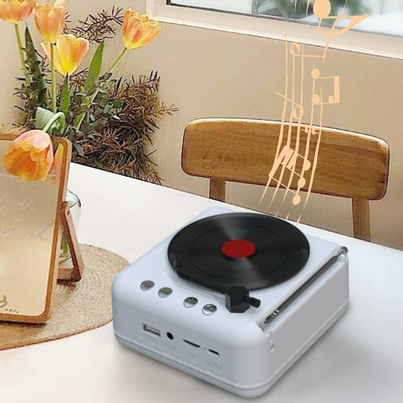 Mini Retro Bluetooth Speaker, Record Player Style, 5.0 Wireless, USB/TF/AUX/FM Radio, HiFi Stereo, Portable Music Player for Home Outdoor