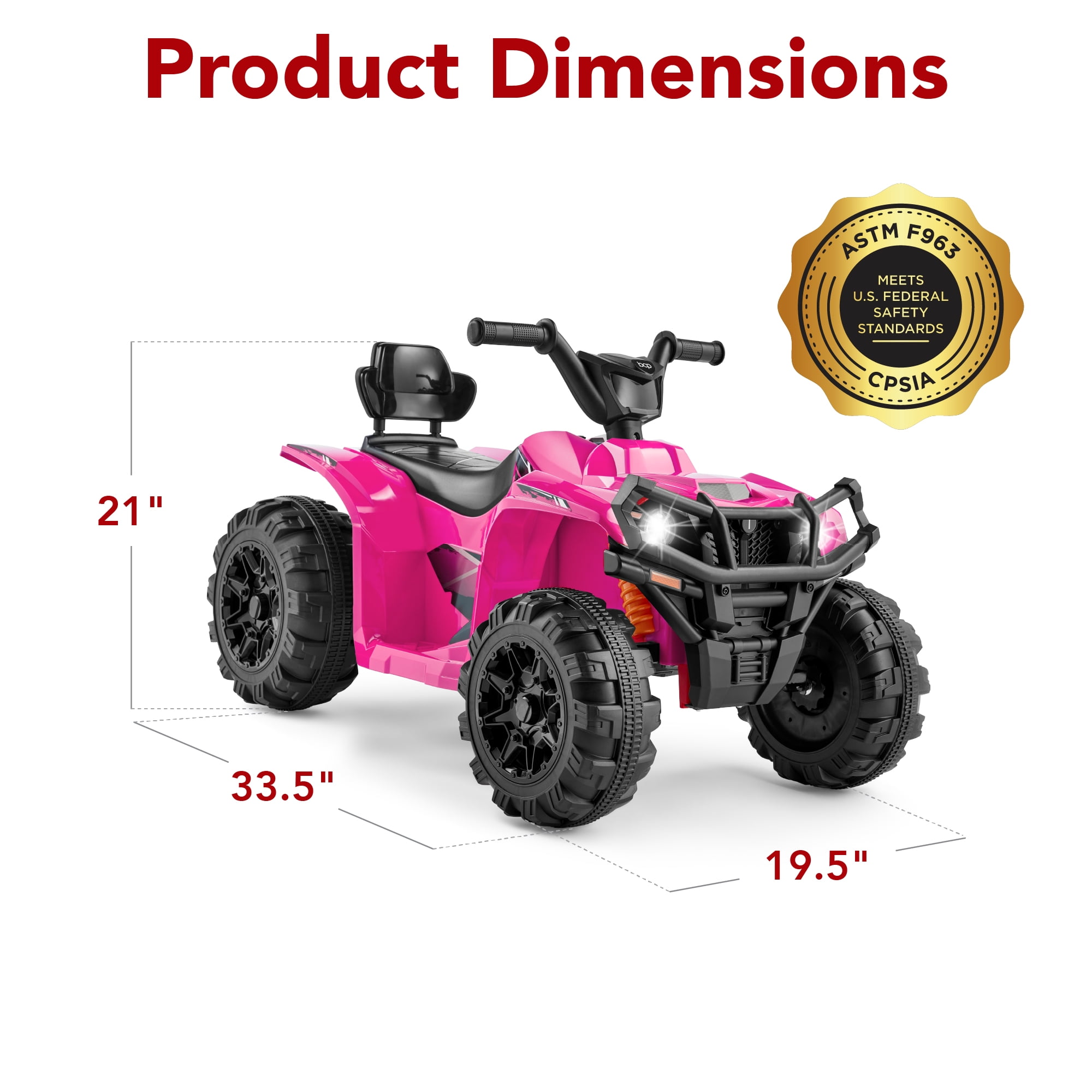 Best Choice Products 12V Kids Ride-On ATV Quad w/ Bluetooth, 2.4mph Max, Treaded Tires, LED Lights, Radio - Hot Pink