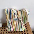 thumbnail image 4 of Bolso de hombro para mujer, bolso de mano de lona con rayas arcoíris, bolso de compras informal, bolso, 4 of 8