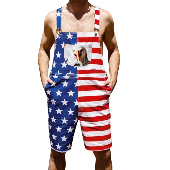 Inevnen Men's Women's American Flag Eagle Overalls Shorts Casual Rompers Bibs Adjustable Strap Jumpsuits