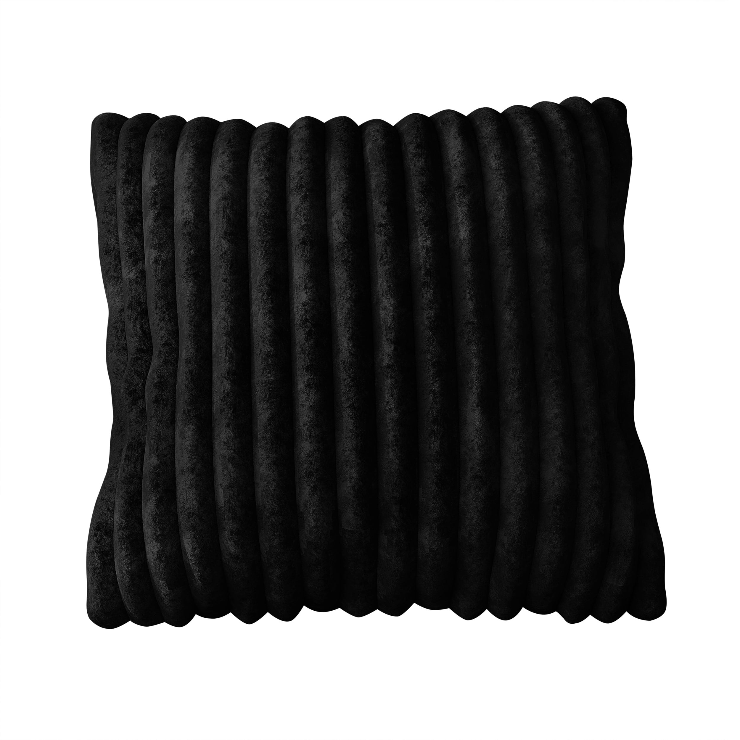 Home Design Laconia 18"x18" Square Velvet Pillow Covers, Set of 4, Soft Fluffy Striped Design for Sofa, Bedroom, or Living Room, Black