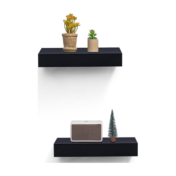 MAYEERTY 2-Piece Floating Shelves, 15" Wood Wall Mounted Modern Hanging Storage Ledges for Books Plants and Decor, for Bedroom Bathroom Living Room Kitchen