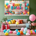 thumbnail image 7 of LUUFILx Colorful 3D Happy Birthday Banner Backdrop Party Decorations with Balloons Clouds and Rainbows, 7 of 7