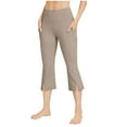 thumbnail image 4 of Olyvenn Capri Pants for Women Bootcut Yoga Pants with Pockets High Waisted Flare Leggings Casual Work Pants Khaki S, 4 of 9