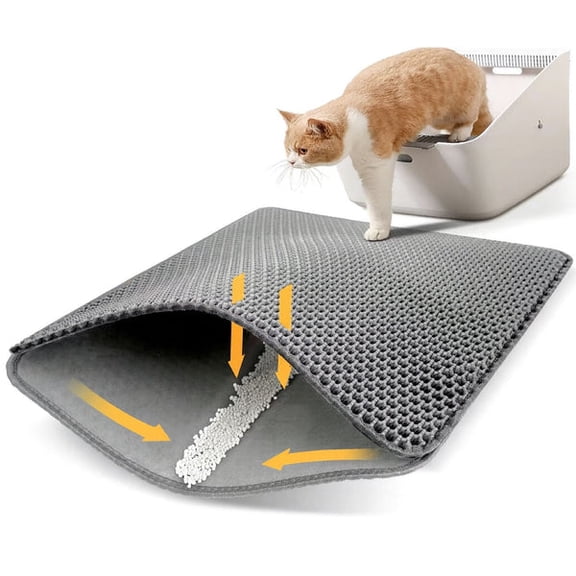 MeowLitter Mat–30"x24" Double Layer Honeycomb Cat Litter Mat, EVA Foam,Waterproof & Urine-Proof, Anti-Tracking, Easy Clean, Grey