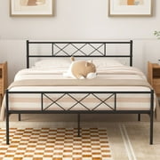 VECELO Queen Size Metal Platform Bed Frame with Headboard & Footboard, No Box Spring Needed, Black