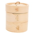 thumbnail image 4 of IBASETOY Bamboo Steamer Set 12.0x10.0x10.0in Khaki Color for Nutrient Retention 3PCS, 4 of 7