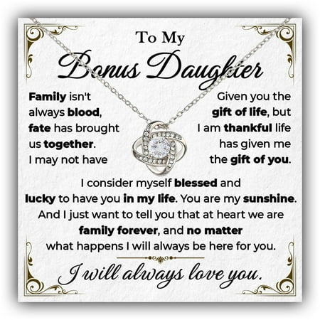 Bonus Daughter Necklace From Stepdad, Step Daughter From Stepmom, Stepdaughter Necklace From Step Dad, Birthday Anniversary Necklaces With Message Card For Stepdaughter #919, White Love Knot Necklace