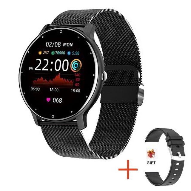 lige-reloj inteligente para hombre y mujer, accesorio de pulsera resistente al agua ip67 con pantalla táctil, bluetooth, compatible con android e ios reloj redondo estilo moda con pantalla TFT de 1.28 pulgadas (240x240), correa malla negra desmontable de gel de sílice, carcasa ABS/rubber y botón lateral; pantalla muestra hora digital, métricas de salud y gráfico de ritmo cardíaco; incluye correa adicional de regalo; adecuado como reloj deportivo y rastreador de actividad.