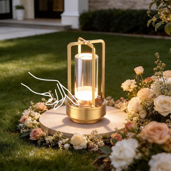 Coliware Portable Gold Table Lamp, Rechargeable 3000mAh LED Touch Control Desk Lamp with 3 Color Temperatures Stepless Dimmable, Decorative Vintage Night Light for Bedroom,Camping, Emergency