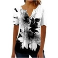 thumbnail image 2 of AOOCHASLIY Fashion Women T-shirts Summer Fold Printed Regular Women Short Sleeves Blouses V Neck Button Tops, 2 of 4