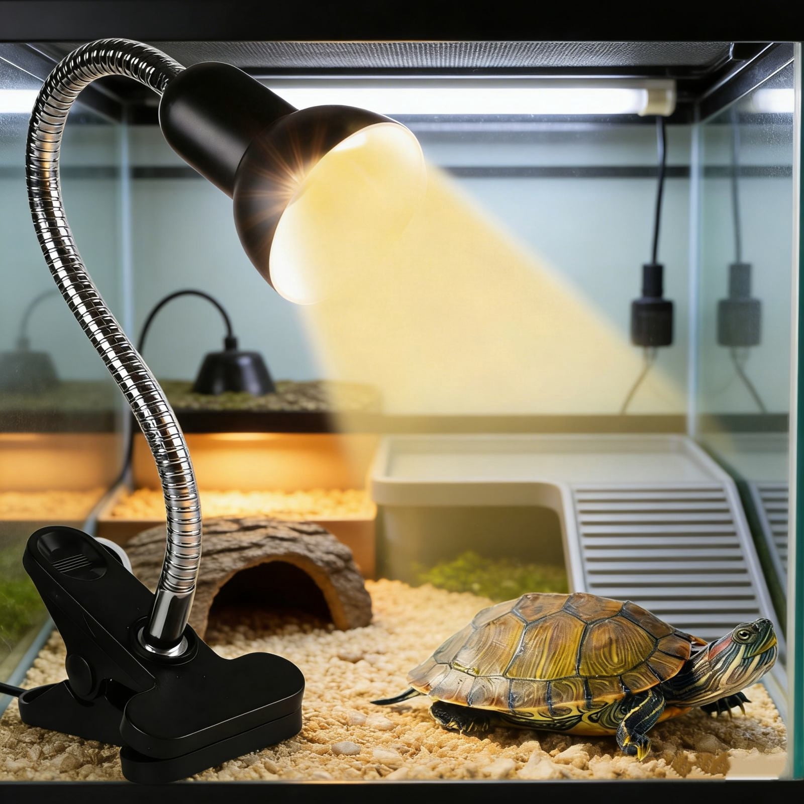 Dianli Reptile Supplies Adjustable Headlight Timer Basking Lamp for Turtles Lizards Reptiles Heat Uvb Calcium Supplementation Adjustable Clamp for Terrarium Reptile Care