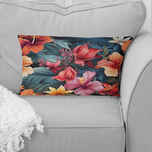 Designart "Vibrant Multicolor Hibiscus Paradise III" Tropical Throw Pillow - Traditional Pillow For Couch - Insert And Pillows Covers For Living Room Decor