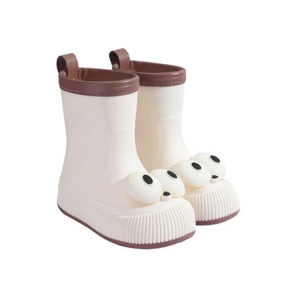 Gpaecead Women Cartoon Big Eyes Mid Calf Rain Boots Pvc Slip On Waterproof Confortable Cute Outdoor Shoes, B-White