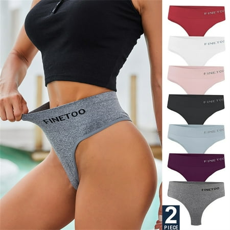 

Jieowen 2 Pack High Waisted Thongs for Women Breathable Seamless Underwear Soft Stretchy G-String Bikini Panties