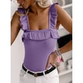 thumbnail image 2 of Sleeveless Solid Color Square Neck Ruffle Tank Tops Knitted Camisole, 2 of 5