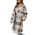 thumbnail image 3 of Seyurigaoka Women Juniors Shacket Long Coat, Lapel Plaid Loose Single-breasted Woolen Outwear, 3 of 8
