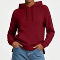 thumbnail image 2 of Josdec Drawstring Hooded Sweatshirts for Women Solid Color Long Sleeve Pullover Kangaroo Pocket Side Split Hem Casual Hoodies S-2XL, 2 of 7