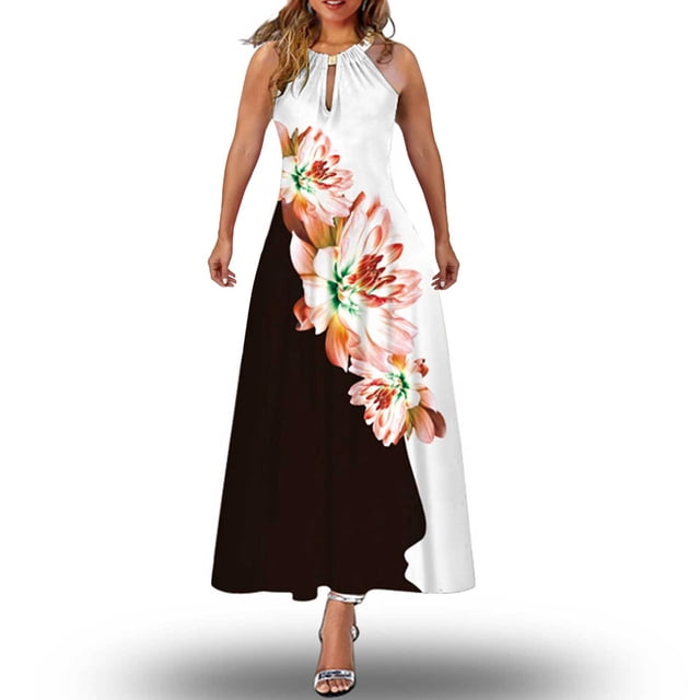 SMihono Robe d'Été Grande Taille pour Femmes 2023 Mode d'Été Imprimée Col Rond Sans Manches Robe à Épaules Dénudées