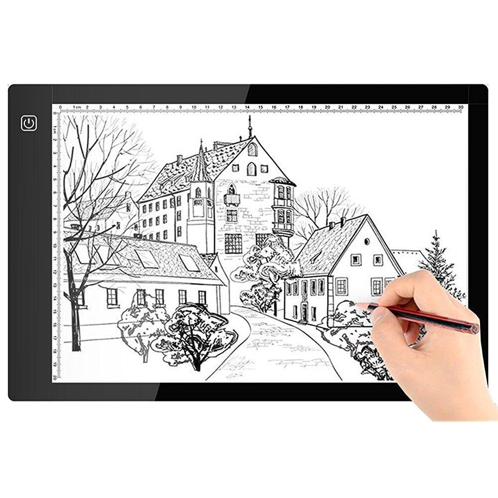 A4 Portable LED Light Box Tracer COSOOS Super Thin Drawing Tracing Light Pad Table 5mm Adjustable Stepless Brightness Control USB Power Cable for ArtCraft Sketching Tattoo Architecture CalligraphyA4 