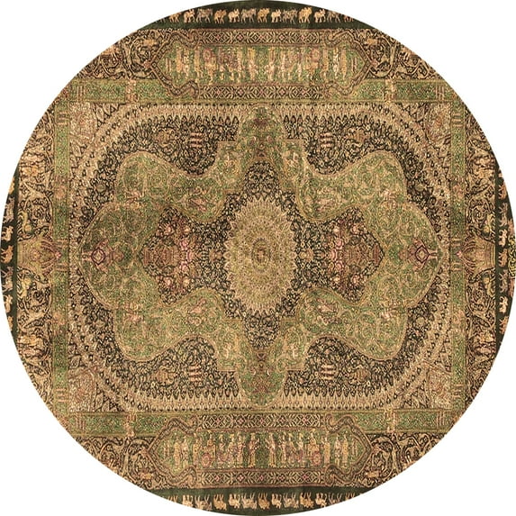 Ahgly Company Indoor Round Medallion Brown Traditional Area Rugs, 5' Round