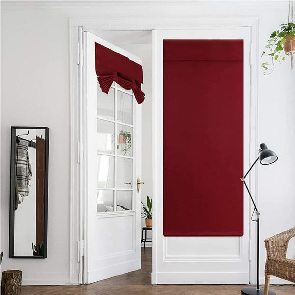 ZMLEVE Burgundy Blackout Door Curtains Red Privacy French Door Curtains, 26 X 68 Inch Room Darkening Curtains for Glass Door, Thermal Insulated Tie Up Shades Window Curtains for Bedroom, 1 Panel