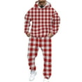 thumbnail image 2 of CharmCyan Plaid Pattern Hooded Sweatshirt and Pants Set Long Sleeve Pullover Top with Drawstring Waist Casual Fit Hot Pink 3XL, 2 of 2