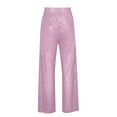 thumbnail image 5 of UYISJ Womens Casual Sparkle Sequin Glitter Bling Yoga Pants Wide Leg Palazzo Flared Trousers Sequins Pants Party Clubwear Pink S, 5 of 5